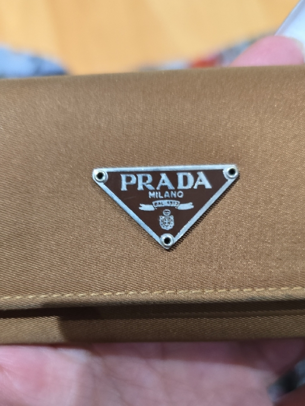 Prada Tan Triangular Logo Key And Card Case - Picture 2 of 11